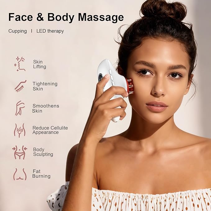 Body Sculpting Machine 4 in 1 Cellulite Remover for Legs Adjustable Cellulite Massage Tool Home Use Cupping Therapy Tool for Belly Waist Arms Legs and Face (Beige)