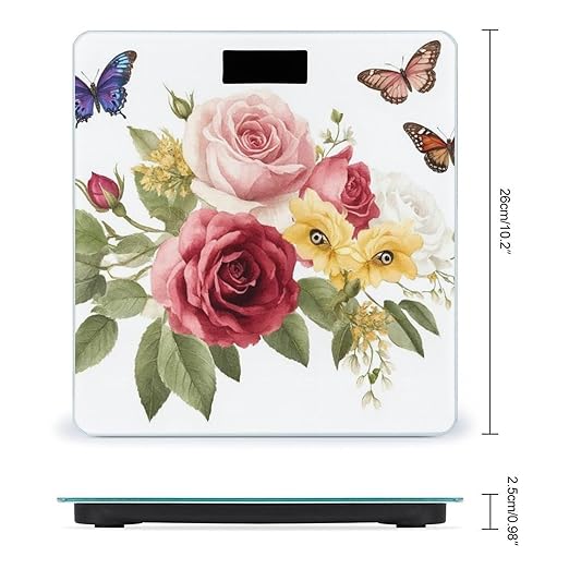 Men's Smart Scale for Body Weight Digital Bathroom Weighing Scale Automatic Switch Energy Saving Scale Flower Shabby Chic Roses Buds Leaves Tulips Floral Butterfly