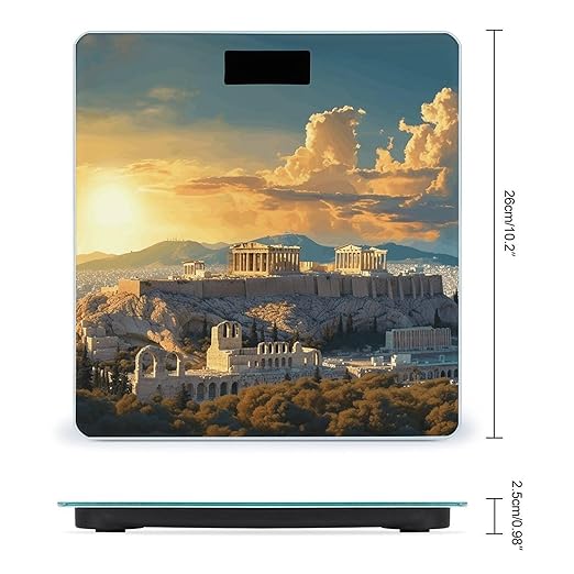 Acropolis Cityscape Skyline Bathroom Scale Large LCD Backlight Display Digital Scale Rounded Corners Body Scales Automatic Power On/Off Bathroom Scales for Home Bedrooms