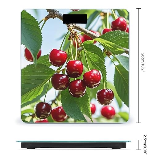 Cute Cherry Bathroom Scale for Body Weight Bathroom Weighing Scales with Back Lit LED Display Sturdy Tempered Glass Body Weight Bathroom Scale 400lb Weighing