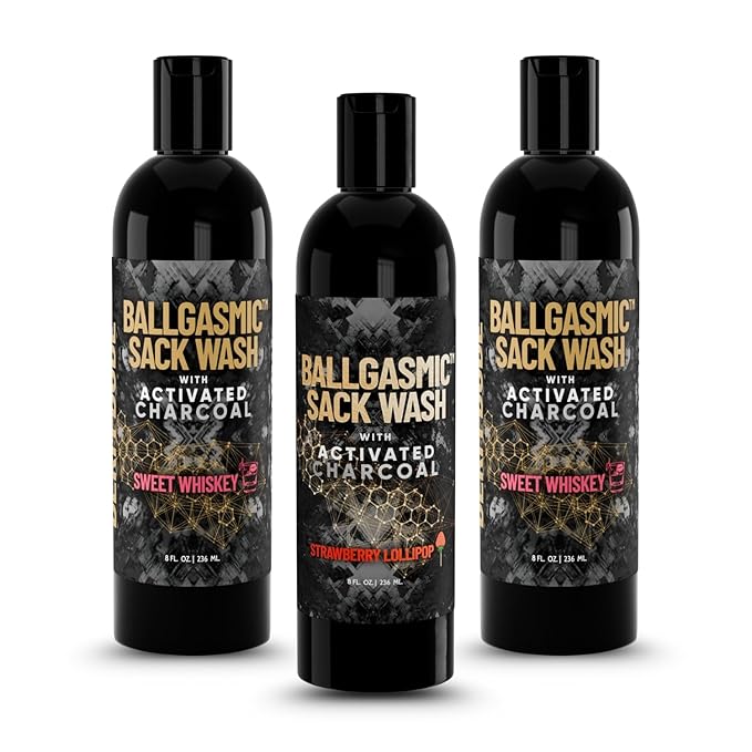 Derm Dude BallGasmic Men’s Grooming Bundle – Sweet Whiskey (2 Pack) + Strawberry Fresh (1 Pack) | Charcoal Body Wash for Odor Control Comfort &amp Daily Use – 3 x 8oz