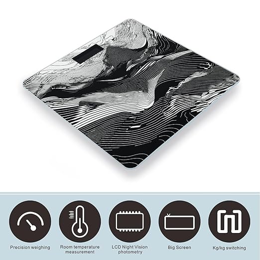 Wavy Line Design Scale for Body Weight Anti-Slip Tempered Glass Digital Bathroom Scales Clear LCD Display Weighing Scale Safe Rounded Corners Smart Scales