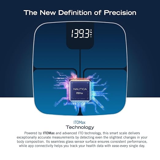 Nautica Body Tracker Digital Bathroom Scale Bluetooth-Enabled Smart Scale with BMI Body Fat Muscle Mass Tracking &amp More Syncs with Smartphone App for Body Composition Tracking 440 Lbs.