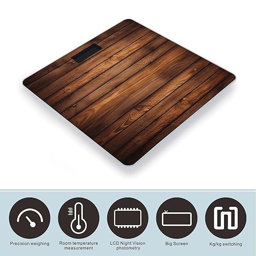 Brown Wooden Bathroom Scale Weight Scale for Body WeightHighly Accurate Digital Weighing Machine Clear LED Display Digital Bathroom Body Scale 400lb/182kg