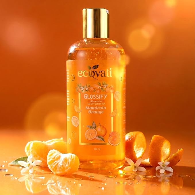 Glossify Mandarin Orange Luxury Shower Gel Deep Cleansing Formula with Aloe Vera and Vitamin E 300ml