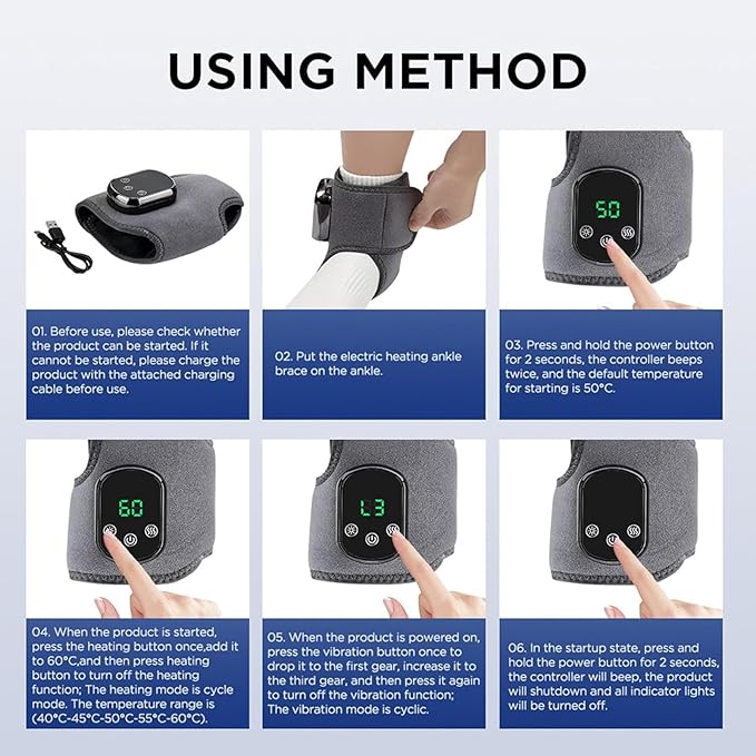 2026 Upgraded Triple Method Massager Portable Foot Massager for Neuropathy Customizable Massage Wireless &amp Portable Heated Ankle Wrap with 3 Vibration Mode (2PC)