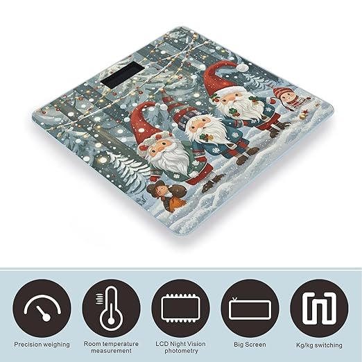 Christmas Winter Gnomes Scale for Body Weight Highly Accurate Digital Bathroom Body Scale Digital Bathroom Scales for People Anti-Slip Large LCD Display Smart Scales