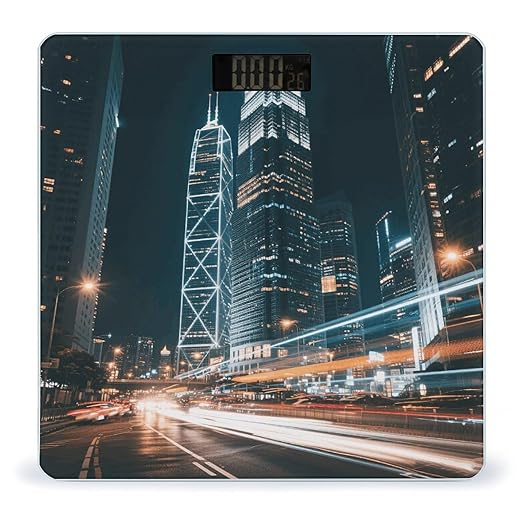 City Night Lights Scale for Body Weight Sturdy Tempered Glass Weighing Scales with LCD Display Accurate Digital Bathroom Scale Convenient Body Fat Smart Scales Easy Read