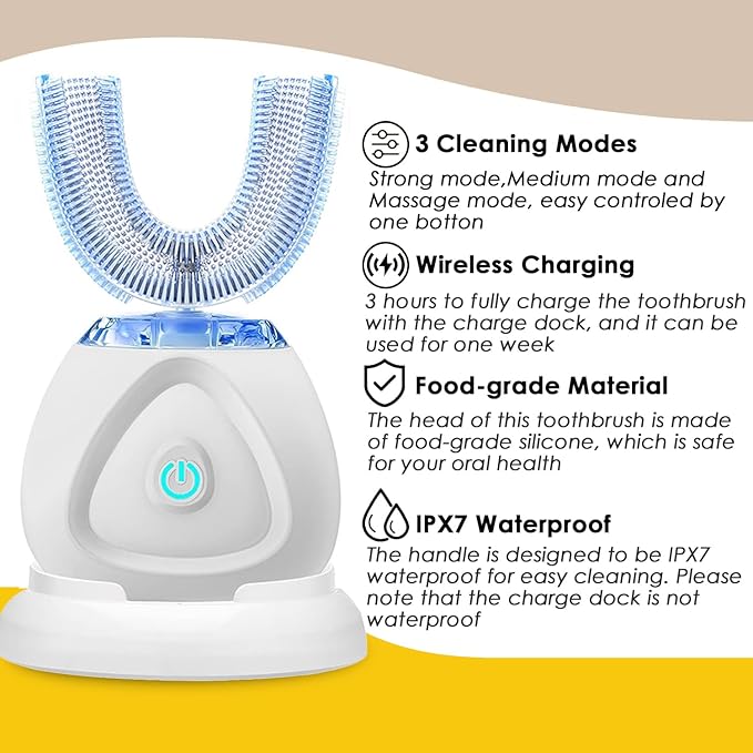 360 Ultrasonic Toothbrush Automatic Toothbrushes Auto Sonic Tooth Brush Teeth whitening Brush with Timer &amp Wireless Charging 360° Ultrasonic Electric Toothbrush for Adult