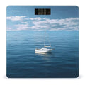 White Boat on Blue Sea Scale for Body Weight Anti-Slip Tempered Glass Digital Bathroom Scales Clear LCD Display Weighing Scale Safe Rounded Corners Smart Scales