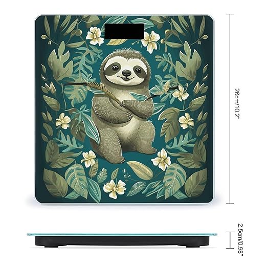 Adorable Sloth Bathroom Scale for Body Weight Bathroom Digital Electronic Weighing Scale with Back Lit LED Display Sturdy Tempered Glass Weight Watchers Scales 400lb