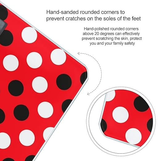 Red White Polka Dot Scale for Body Weight Anti-Slip Sturdy Tempered Glass Weighing Machine Highly Digital Accurate Bright LCD Bathroom Scale for Household Gift