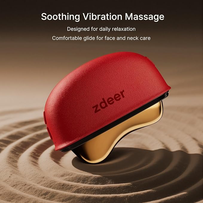 ZDEER Electric Gua Sha Facial Care Set – Heated Brass Face &amp Neck Massager with Red Light Therapy &amp Soothing Vibration Includes 2 × 10ml Massage Oils for Face &amp Body Care