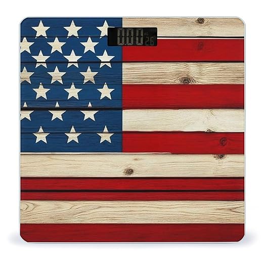 Men's Smart Scale for Body Weight Digital Bathroom Weighing Scale Automatic Switch Energy Saving Scale Vintage Wooden American Flag