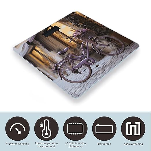 Purple Bike by The Window Scale for Body Weight Anti-Slip Digital Bathroom Scale Sturdy Toughened Glass Weighing Scales High Precision Safe Rounded Corners Smart Scales