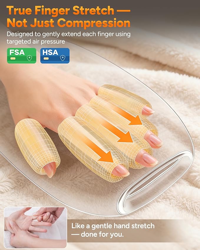 Hand Massager with Heat and Compression : Hand and Wrist Massager with Customizable Modes Finger Stretch Function Visual Display Palm Roller - Daily Comfort for Women Men Home Office UseWhite