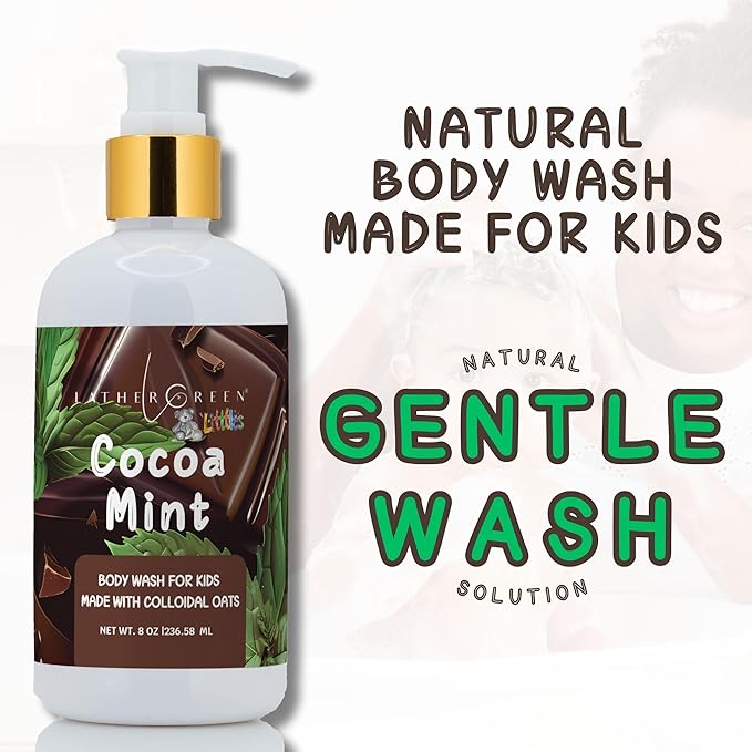 Kids Body Wash – Plant Based Gentle Moisturizer with Shea Butter – Safe for Sensitive Skin – Cocoa Mint – 3 Pack (8 oz Each)