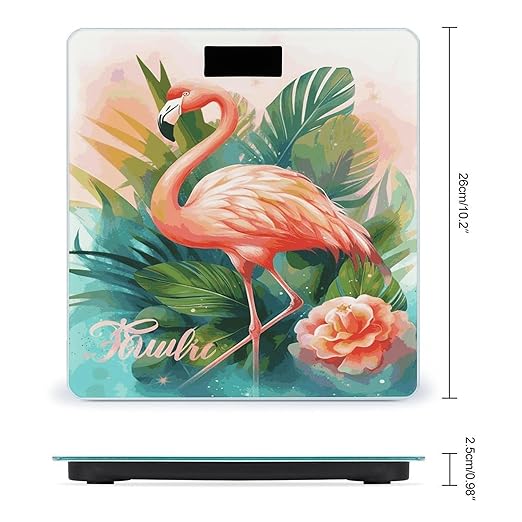 Tropical Flamingo Scale with LCD Easy-to-Read Anti-Slip Weight Digital Bathroom Scale Precision Weighing Scales Sturdy Tempered Glass Body Weight Scales for Daily Use