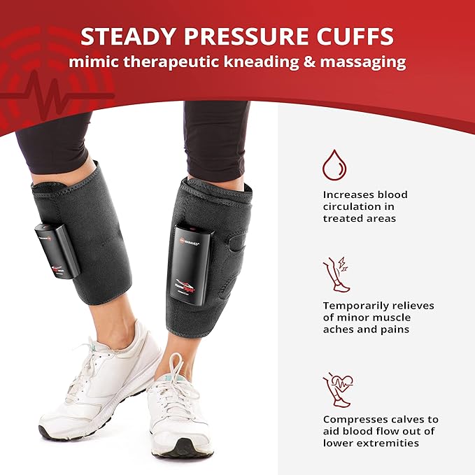 ManaMed PlasmaFlight Calf Muscle &amp Leg Massager for Pain Relief &amp Circulation | Approved Kneading Air Massage Leg Sleeve Compression Wrap | Portable Professional SCD Machine for Legs with 2 Mo