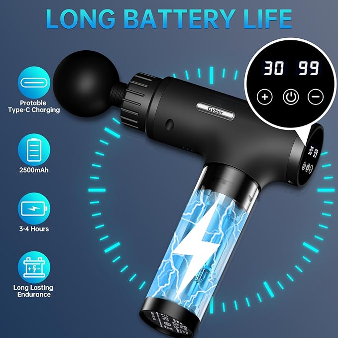 Massage Gun Massage Gun Deep Tissue Handheld Back Massager for Athletes Percussion Muscle Massager with 6 Attachments &amp 30 Speed Father's Day Black