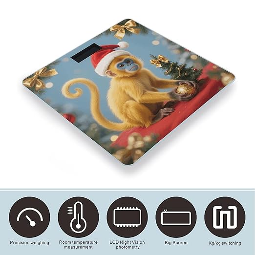 Christmas Monkey Weight Scale Cute Bathroom Scale for Body Highly Accurate Digital Weighing Machine for People Compact LCD Display Scales with Sturdy Toughened Glass Scales