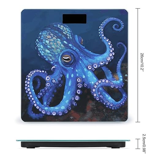 Blue Octopus Bathroom Scale for Body Weight Bathroom Digital Electronic Weighing Scale with Back Lit LED Display Sturdy Tempered Glass Weight Watchers Scales 400lb