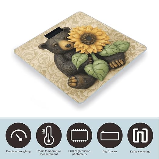 Sunflower and Bear Digital Bathroom Scale for Body Weight Weighing Scale with Backlit LCD Display High Precision Measurements &amp Measures Weight Up to 180kg
