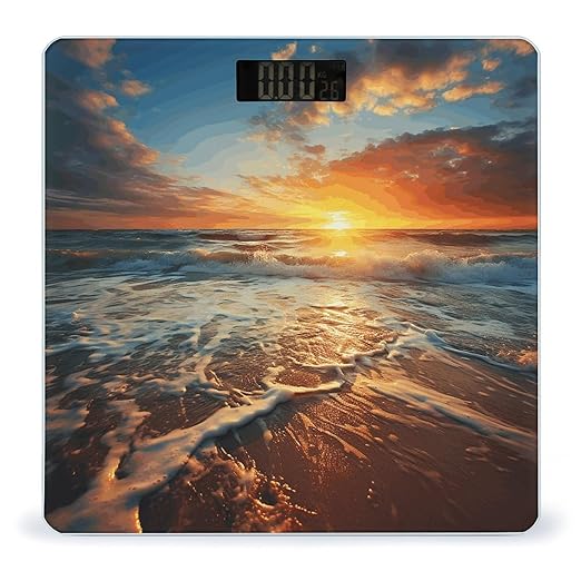Ocean Sunrise Scale for Body Weight Precision Bathroom Weighing Scales with Back Lit LCD Display Sturdy Tempered Glass Body Weight Scales Digital Bathroom Scale 400lb
