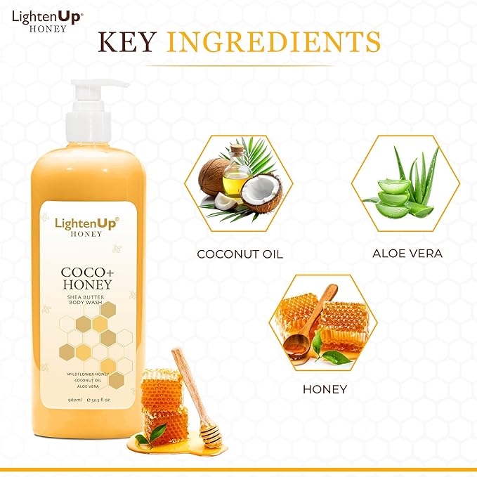 OMIC Lighten-Up LightenUp Honey Shower Gel – 33.8 Fl Oz / 1000ml - Natural Shower Gel Cruelty Free Premium Honey Extract with Shea Butter