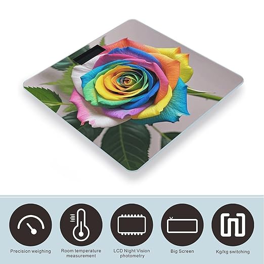 Rainbow Rose Scale for Body Weight Digital Bathroom Scale Toughened Glass High Precision Scales for Body Weight with Large LCD Backlight Display Weight Scales