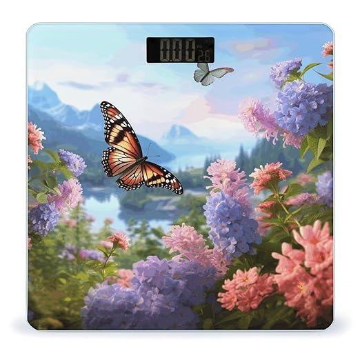 Butterfly Garden Scale for Body Weight Sturdy Tempered Glass Weighing Scales with LCD Display Accurate Digital Bathroom Scale Convenient Body Fat Smart Scales 400lb