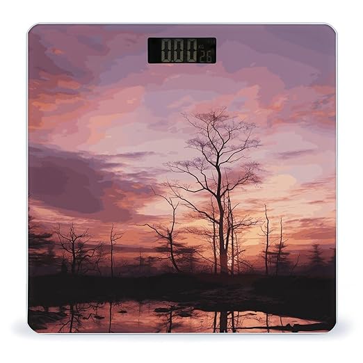 Pink Dusk Background Scale for Body Weight Anti-Slip Digital Bathroom Scale Sturdy Toughened Glass Weighing Scales High Precision Safe Rounded Corners Smart Scales
