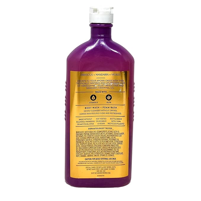 Bath &amp Body Works Aromatherapy Aroma Oasis Hibiscus Madarin Violet 3 Pack Body Wash Bundle with an Aloe Vera Bar Soap