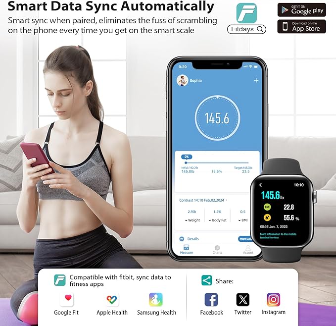 ABLEGRID Digital Smart Bathroom Scale for Body Weight and Fat PercentageBody Fat Scale with BMI Large LCD DisplayAccurate Body Composition AnalyzerWeighing Machine for People with Fitness App400lb