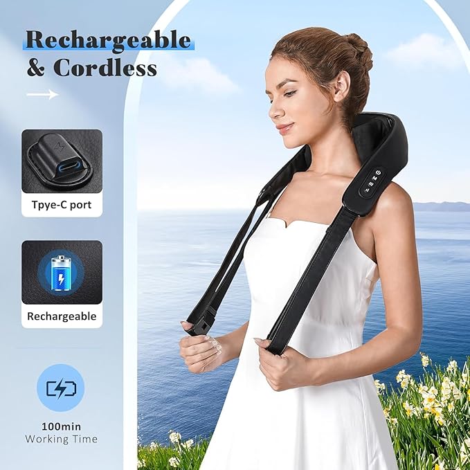 Valentine's Day Gift for Women Men Neck and Shoulder Massager with Heat Cordless Back and Neck Massager 4D Shiatsu Deep Kneading Massagers for Shoulder Back Leg Neck Pain Relief Home Office Use