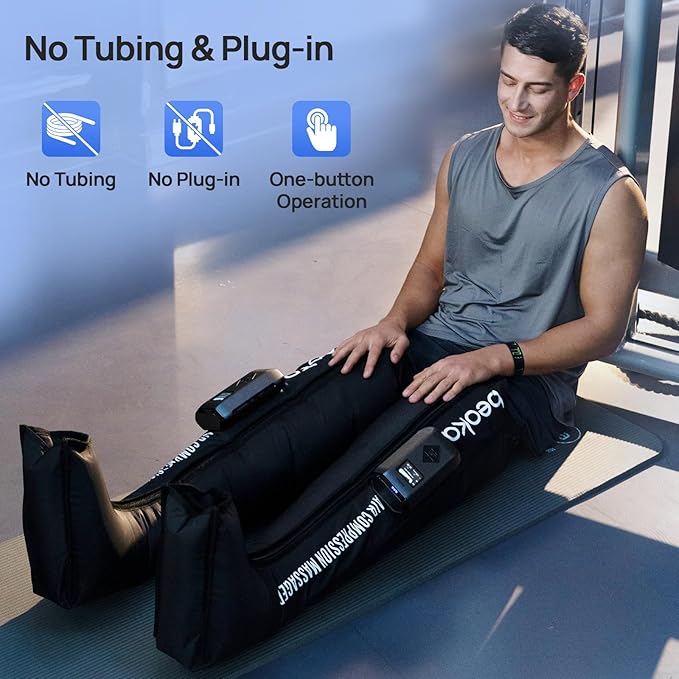beoka Leg Massager for Circulation and Pain Relief Cordless Air Compression Boots with 5 Modes 15 Intensities for Athletes Runners and Travelers Leg Recovery System-M