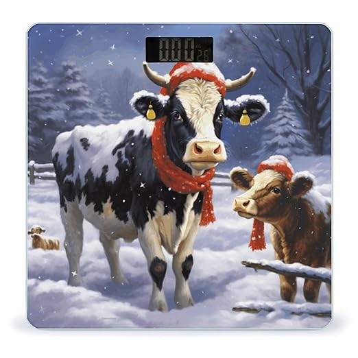 Christmas Snow Cow Weight Scale for Body Weight Digital Bathroom Scale High Capacity Accurate Digital Weighing Scales and Easy-to-Read on Backlit LCD Display Scales