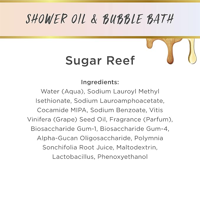 LaLicious Sugar Reef Shower Oil &amp Bubble Bath - Shower Cleanser with Topical Probiotics &amp Grapeseed Oil No Parabens (10oz)