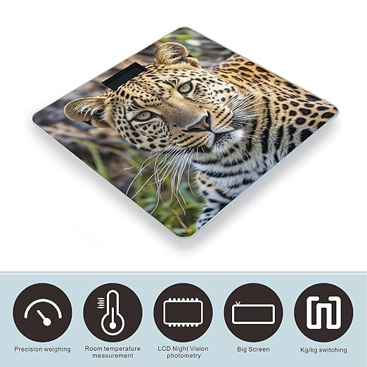 African Animal Leopard Scale for Body Weight Accurate Digital Bathroom Scale Toughened Glass High Precision Scales Smart Weight Scales with Large LCD Backlight Display Weighing Machine