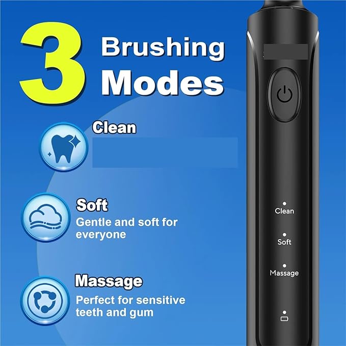Compatible for Dr.Yadent Rotating Toothbrush - IPX7 Waterproof 3 Modes 4 Heads Rechargeable Battery for Adult Deep Cleaning