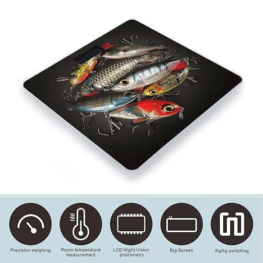 Fishing Bait Bathroom Scale Large LCD Backlight Display Digital Scale Rounded Corners Body Scales Automatic Power On/Off Bathroom Scales for Home Bedrooms