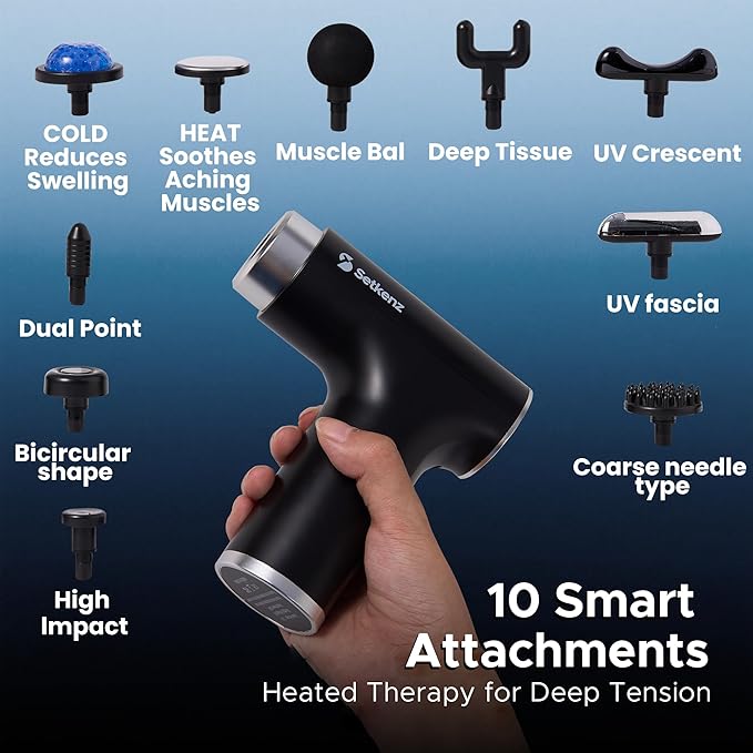 Massage Gun with Heat and Cold Head – Deep Tissue Muscle Massager for Pain Relief – 10 Heads – Quiet Portable Hot &amp Cold Therapy – Full Body Recovery for Athletes &amp Professionals