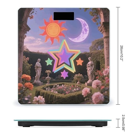 Digital Bathroom Scale for Body Weight Scale with Bright LCD Display High Accuracy Step-On Technology Auto On/Off Vintage Sun Moon Stars Digital Scales 400 Lbs /180kg