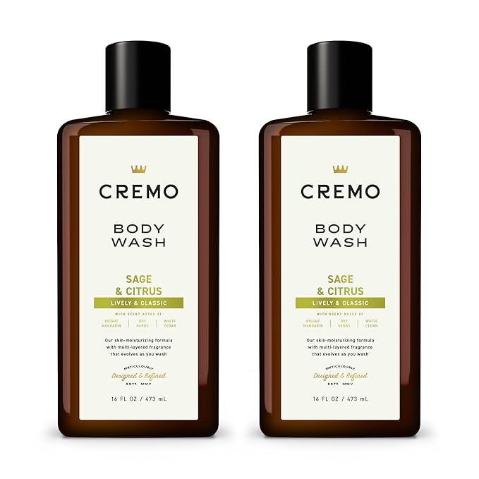 Cremo Rich-Lathering Sage &amp Citrus Body Wash A Revitalizing Combination of Bright Mandarin Dry Herbs and White Cedar 16 Fl Oz (2-Pack)