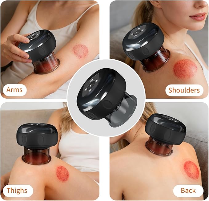 5-in-1 Smart Dynamic Cupping Therapy Massager Set 12 Levels Heat &amp Suction Cupping Kit for Massage Therapy With Red Light Therapy for Targeted Pain Relief Knots Aches Muscle Soreness(Black)