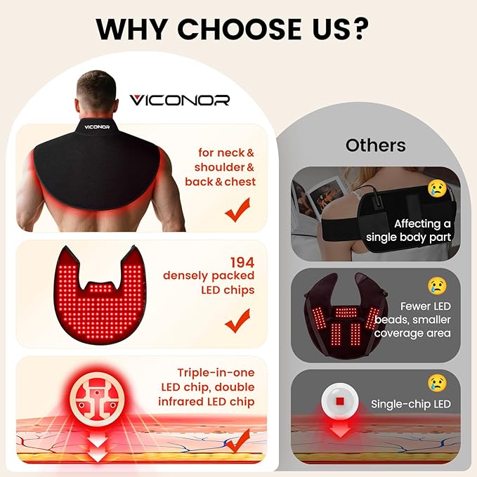 Viconor Red Light Therapy for Body Infrared Light Therapy for Neck and Shoulder at Indoor Neck Massager Pain Relief 194 LEDs 660nm &amp 850nm 30W High Power