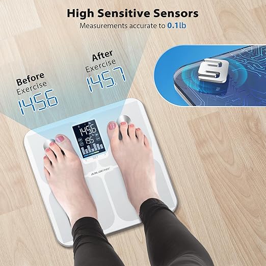 ABLEGRID Smart Bathroom Scale for Body Weight Digital Body Fat Scale with LED Column Trend DisplayBMIMuscle MassBody Type Accurate Home Weighing Scale for People with APP-Free Mode400lb