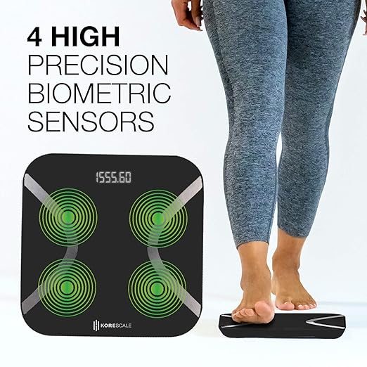 Korescale Gen2 Digital Smart Scale with BMI Body Fat Muscle Mass Weight | Highly Accurate Bathroom Scales Bluetooth Composition Analyzer | Compatible with KoreHealth Apple Health App (Black)