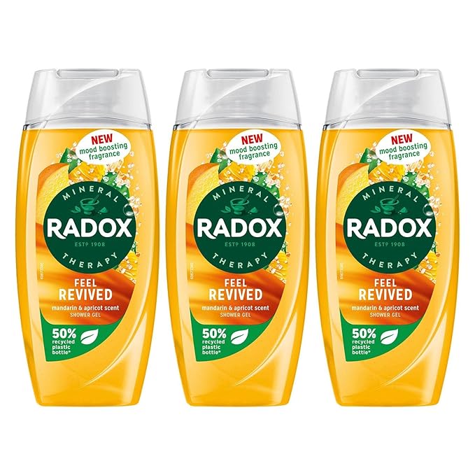 Radox Mineral Therapy Feel Revived Shower Gel with Mandarin &amp Apricot Scent - 225ml (Pack of 3)