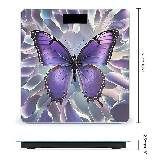 Beautiful Purple Butterfly Art Bathroom Scale for Body Weight with High Precision Large LCD Backlight Display Digital Weighing Scale with BMI Capacity Up to 180kg